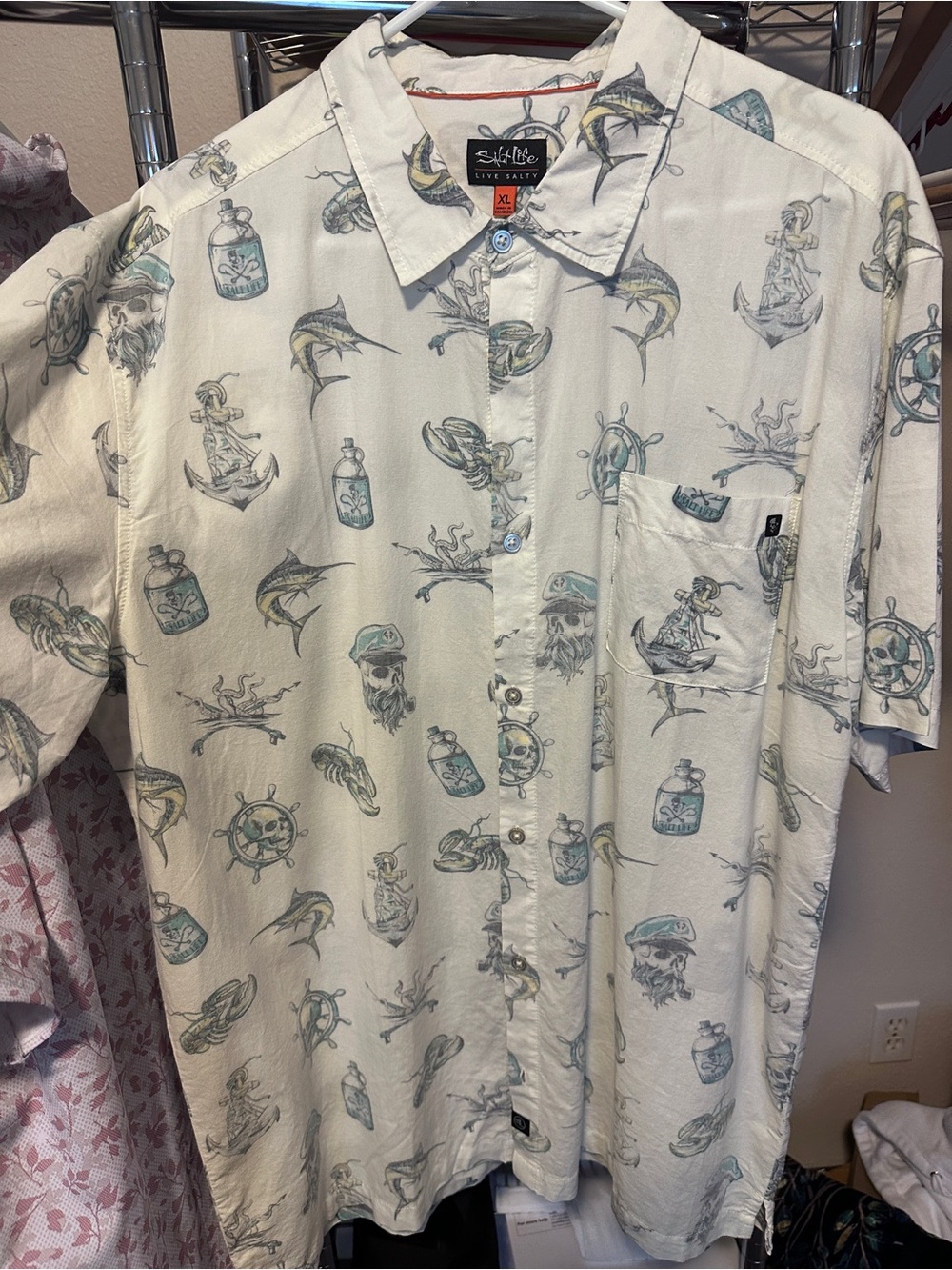 Salt Life Cream Short-Sleeve Nautical Print Button-Down Shirt